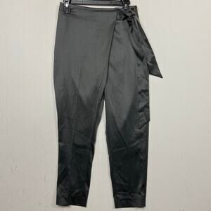 NWT White House Black Market WHBM Silver Satin Wrap Tapered Ankle Pant Size 0